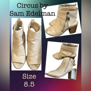 CIRCUS by SAM EDELMAN Women's Tan Open-Toe Shoes/Ankle Booties w/ Chunky Heels